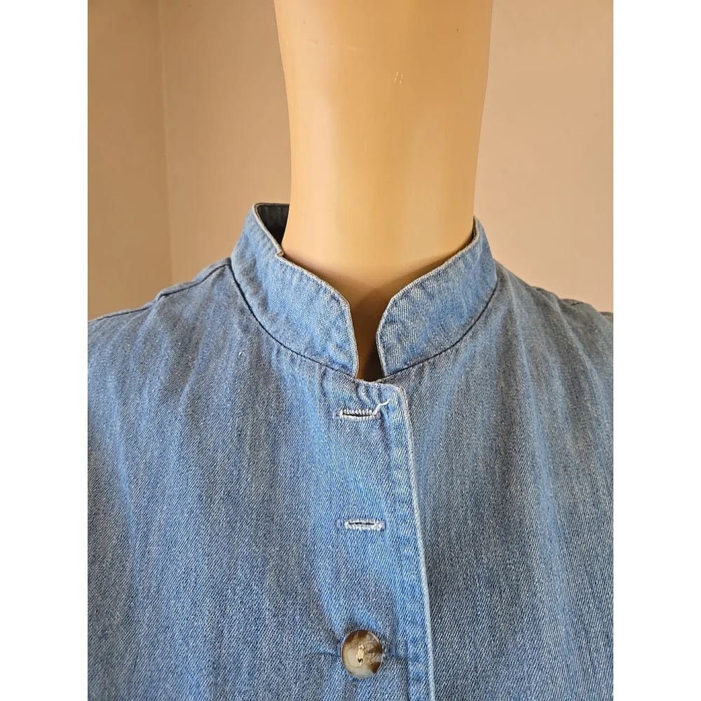 Metaphor Women's Vintage 90s Blue Denim Banded Collar Button Vest Size 10 - Picture 2 of 6